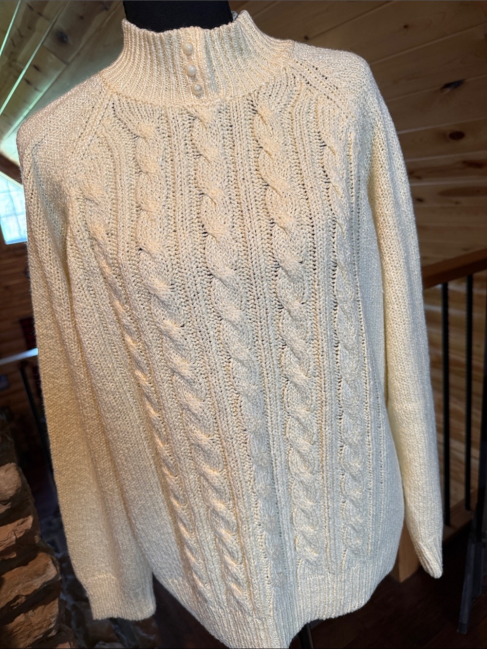 Karen Scott butter yellow Cable Knit mock neck Sweater- coastal grandma vibes